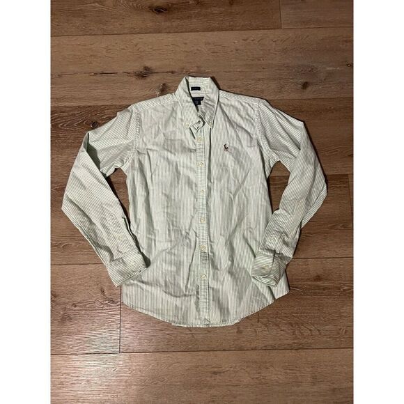 Ralph Lauren Womens Green Striped Long Sleeve Button Up Size 6 Slim Fit - Picture 1 of 3
